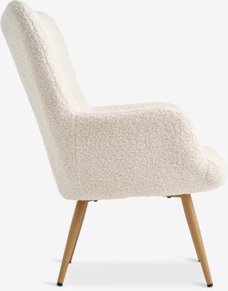 Armchair HUNDESTED off-white teddy/oak colour