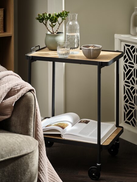 Carrello GANGSTED 2 ripiani color rovere/nero