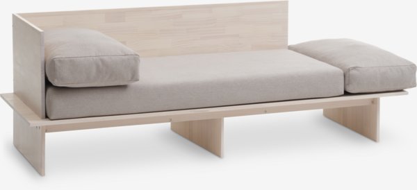 Sofaseng SOLLERUP 204x78 lys grå stoff/furu