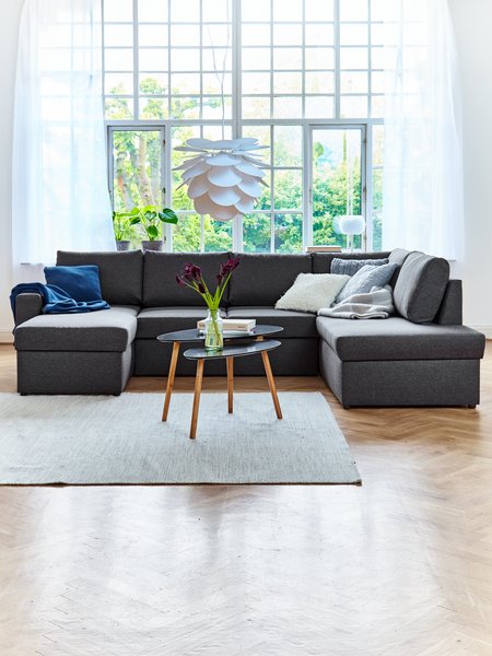 Hörnbäddsoffa MARSLEV mörkgrått tyg