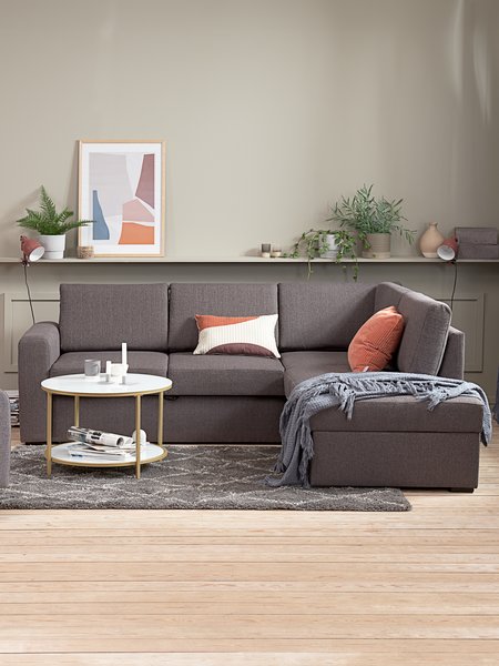 Canapé convertible avec méridienne BEDSTED tissu gris