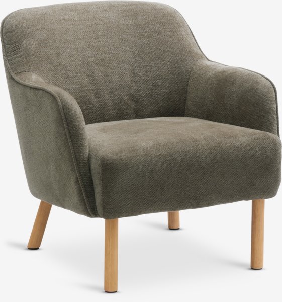 Fauteuil BREDAL tissu vert olive/couleur chêne