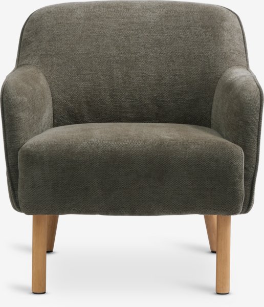 Fauteuil BREDAL tissu vert olive/coloris chêne