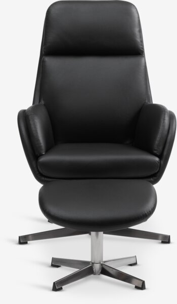 Recliner w/footstool TANKEDAL black faux leather
