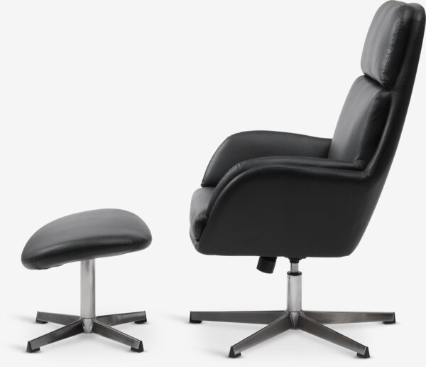 Recliner w/footstool TANKEDAL black faux leather