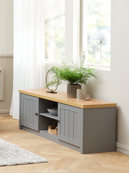 TV bench MARKSKEL 2 doors grey/oak colour