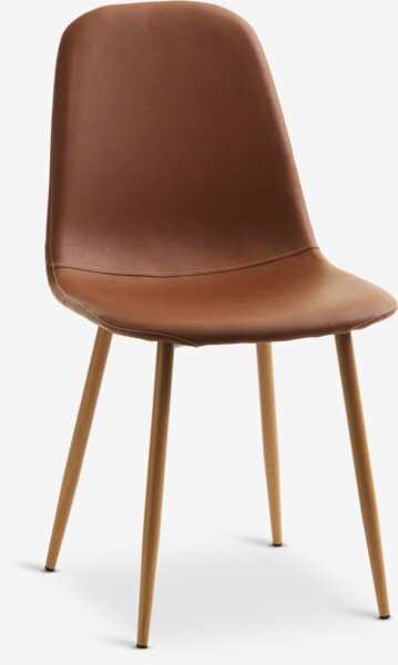 Dining chair JONSTRUP cognac faux leather/oak color