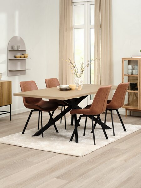 Table NORTOFT L200 chêne + 4 chaises HYGUM cognac