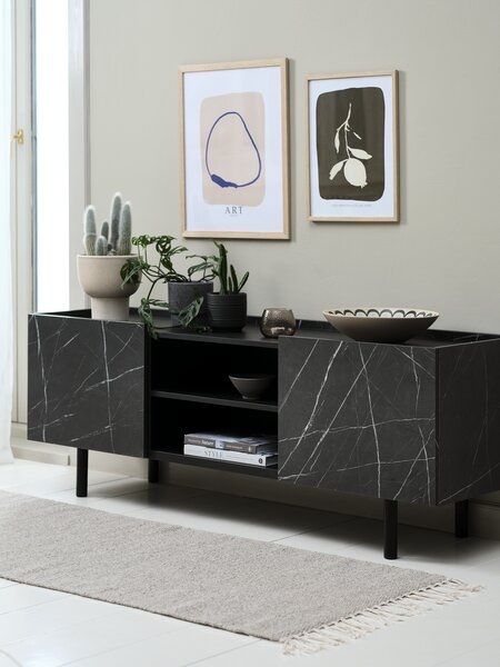 TV bench KRONDAL 2 doors black marble colour