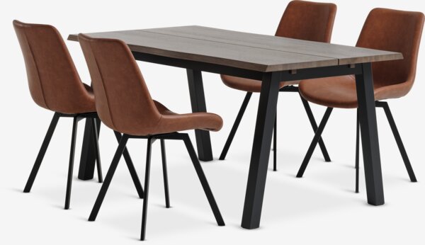 SKOVLUNDE L160 table dark oak + 4 HYGUM chairs cognac