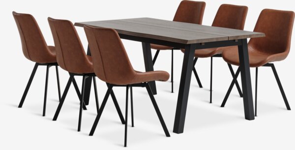 SKOVLUNDE L160 table dark oak + 4 HYGUM chairs cognac