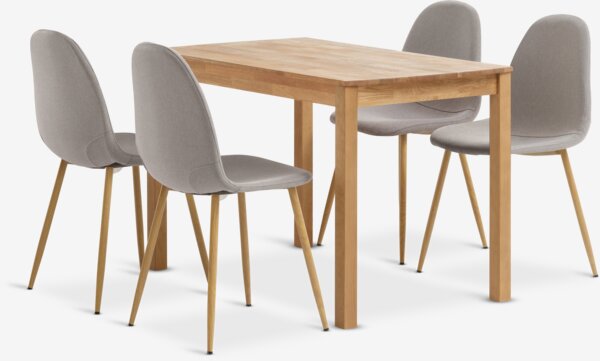 JEGERUP L115 table chêne + 4 TINGLEV chaises gris/chêne