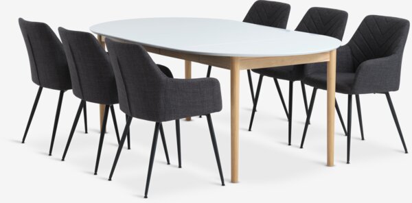 Table MARSTRAND Ø110 blanc + 4 chaises PURHUS gris