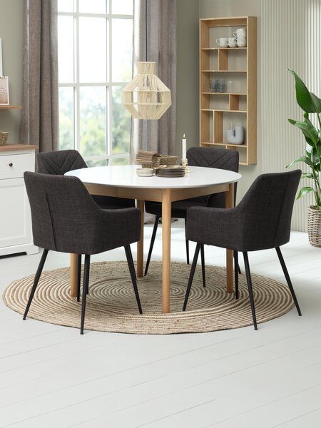 Table MARSTRAND Ø110 blanc + 4 chaises PURHUS gris