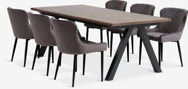 Table SANDBY L210 chêne foncé + 4 chaises PEBRINGE gris/noir