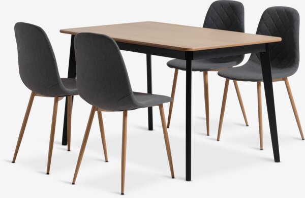 JEGIND L130 table ch./noir + 4 JONSTRUP chaises asphalte/ch