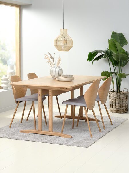 Table AALBORG L180/270 chêne + 4 chaises HORNE chêne/gris