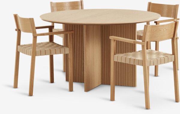 VESTERBORG D130 table oak + 4 VADEHAVET chairs oak