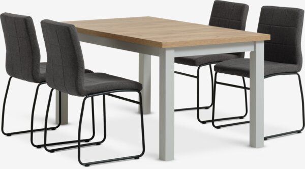 Table MARKSKEL L150/193 gris + 4 chaises HAMMEL gris