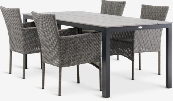 Table MARIELYST L205 + 4 chaises AIDT empilable gris