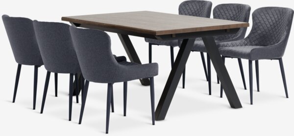 Table SANDBY L160 chêne foncé + 4 chaises PEBRINGE gris/noir