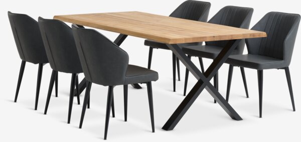 ROSKILDE Tavolo L200 rovere natur. + 4 LUNDERSKOV Sedie nero