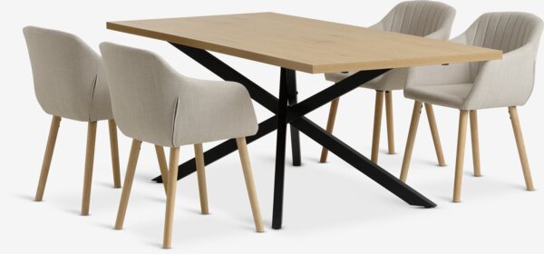 NORTOFT L200 table oak + 4 ADSLEV chairs beige fabric