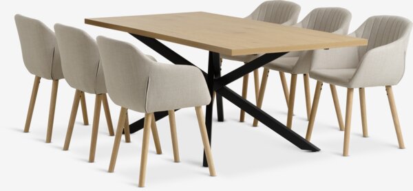 NORTOFT L200 table oak + 4 ADSLEV chairs beige fabric