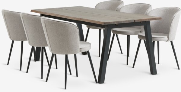 SKOVLUNDE L200 table dark oak + 4 RISSKOV chairs l.grey