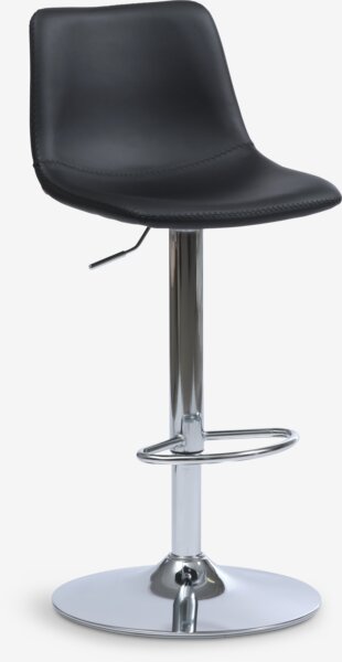 Chaise de bar BROAGER simili cuir noir/chrome