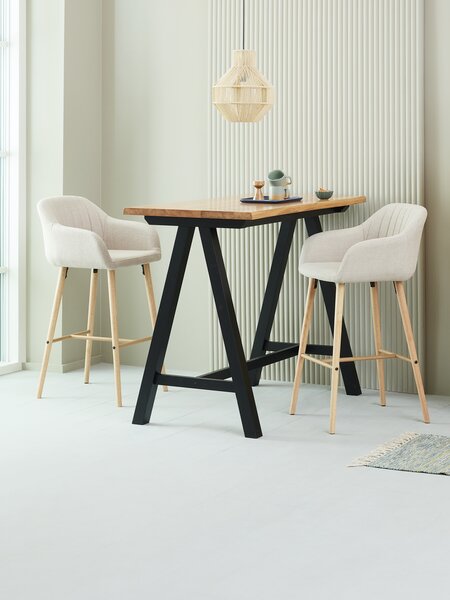 Bar stool ADSLEV beige fabric/oak colour