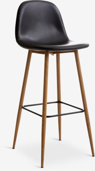 Bar stool JONSTRUP black faux leather/oak colour