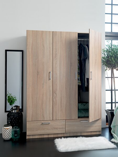 Wardrobe ELLESTED 144x200 3 door 2 drawer l. oak colour