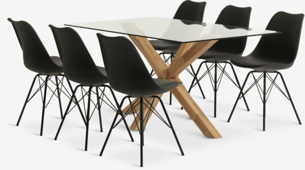 AGERBY L160 Tisch Eiche natur + 4 KLARUP Stühle schwarz