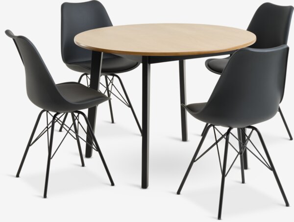 JEGIND D105 table oak + 4 KLARUP chairs black