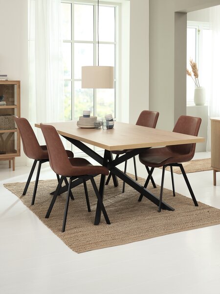 Table NORTOFT L200 chêne + 4 chaises HYGUM cognac