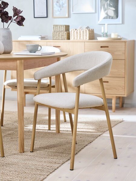 Dining chair THORUP beige fabric/oak colour