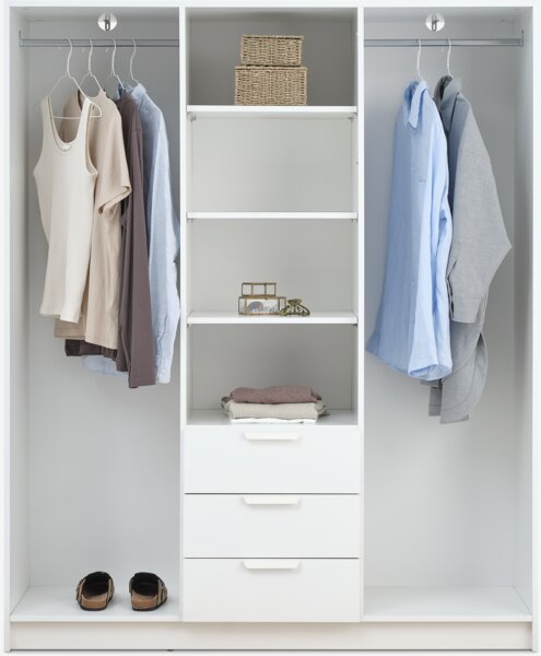 Wardrobe JENSLEV 144x176 3 doors 3 drawers white