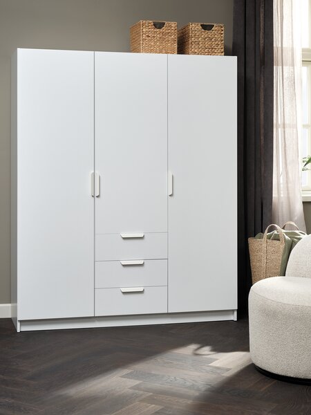 Wardrobe JENSLEV 144x176 3 doors 3 drawers white
