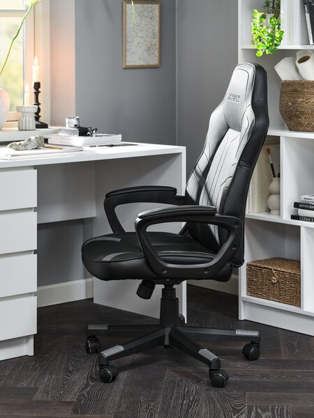 Gaming chair FJELSTED black faux leather/grey
