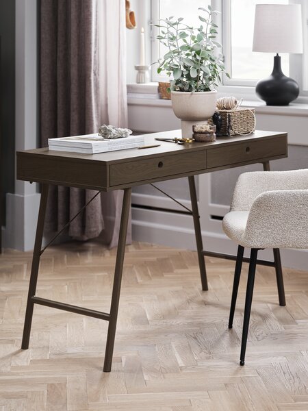 Scrivania LINDVED 48x120 cm 2 cassetti color rovere scuro