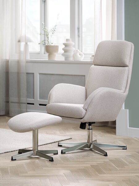 Recliner w/footstool TANKEDAL beige fabric/chrome