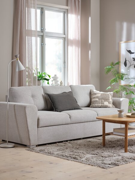 Sofa bed VEJLBY 3 seater light sand fabric