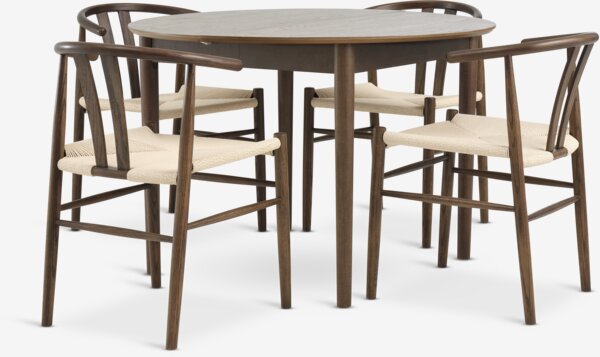 Mesa MARSTRAND Ø110 roble oscuro + 4 GUDERUP roble oscuro