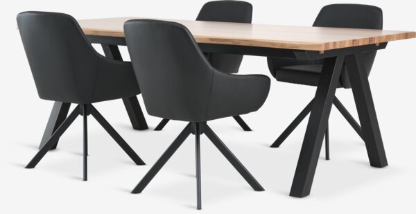 SANDBY L210 Tisch eiche + 4 ROSTRUP Stühle schwarz