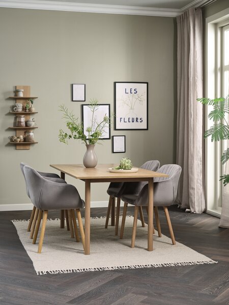 ALSTED D160 stůl přírodní dub + 4 ADSLEV samet šedá