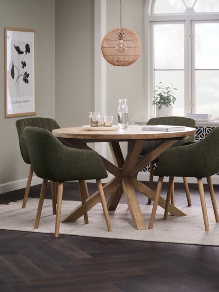 GRIBSKOV D120 table oak + 4 ADSLEV chairs olive