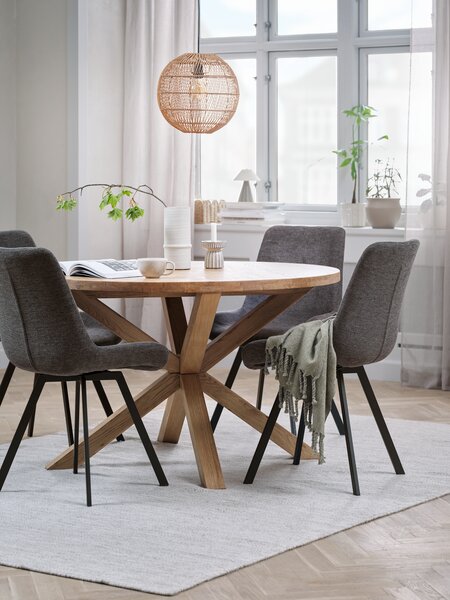 GRIBSKOV Ø120 bord ek + 4 HYGUM stol grå