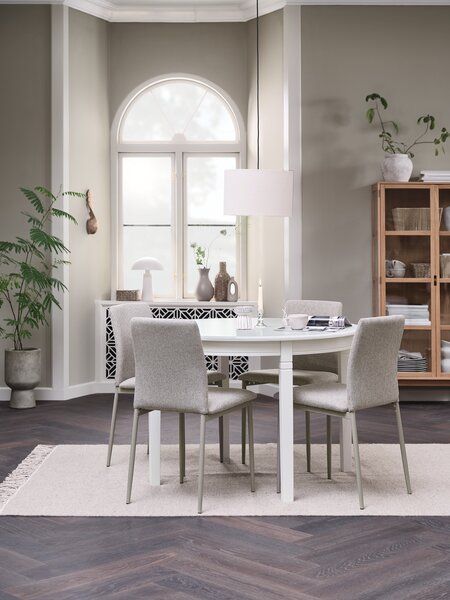 KIRKEBY Ø110 bord vit + 4 BRANDE stol beige