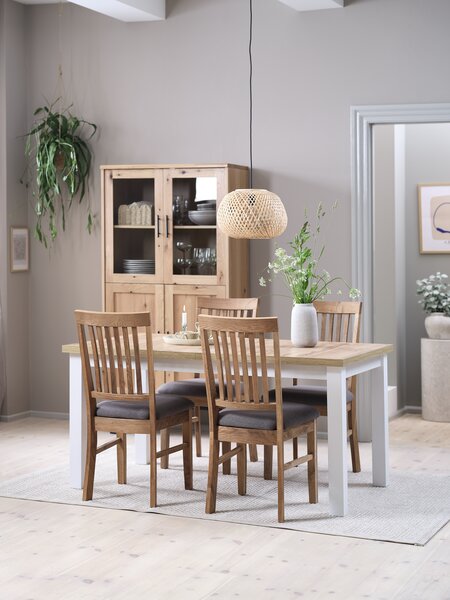 MARKSKEL H150/193 asztal fehér/tölgy + 4 HAGE szürke/tölgy